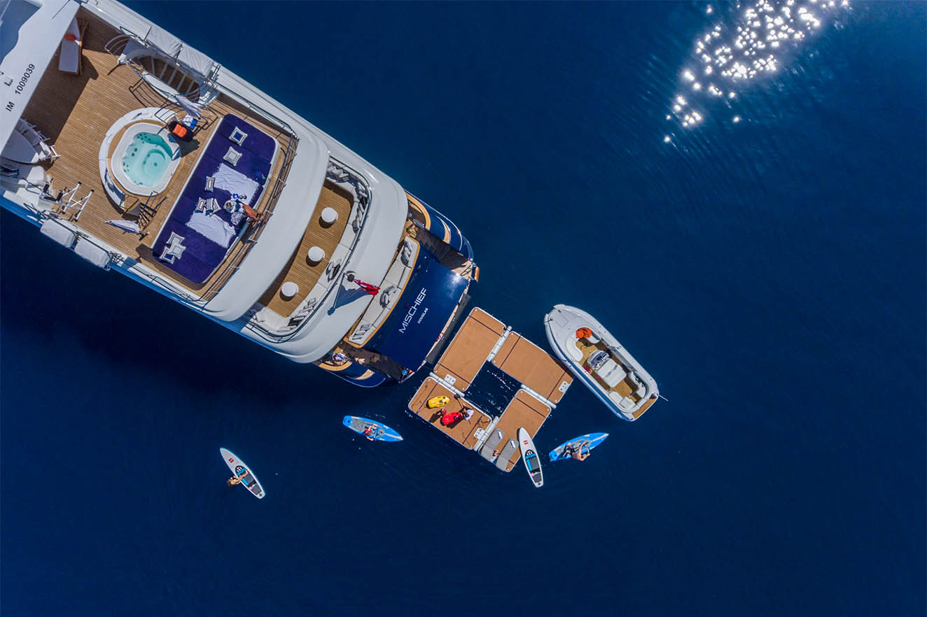 Mischief Super Yacht - Book Your Voyage Aboard Mischief and Make Use of the Jet Boots, Jet Skies, Tenders, Water Skis, Wakeboards, Paddle Boards, Pontoons, Snorkelling Equipment and Fishing Equipment